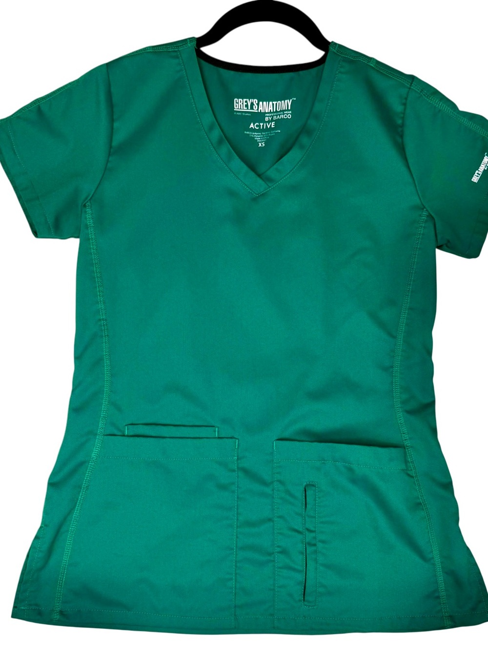 Grey's Anatomy Hunter Green V-Neck Short Sleeve Scrub Top XS